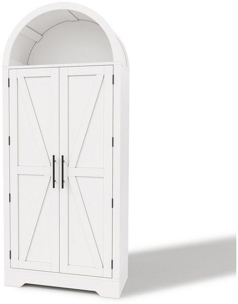Flieks Hochschrank mit verstellbarer Einlegeböden und offenem Oberfach in Landhausstil (170×70×35 cm, 1-St) gewölbter Mehrzweckschrank Küchenschrank Highboard Küchenbuffet Weiß Bild 4