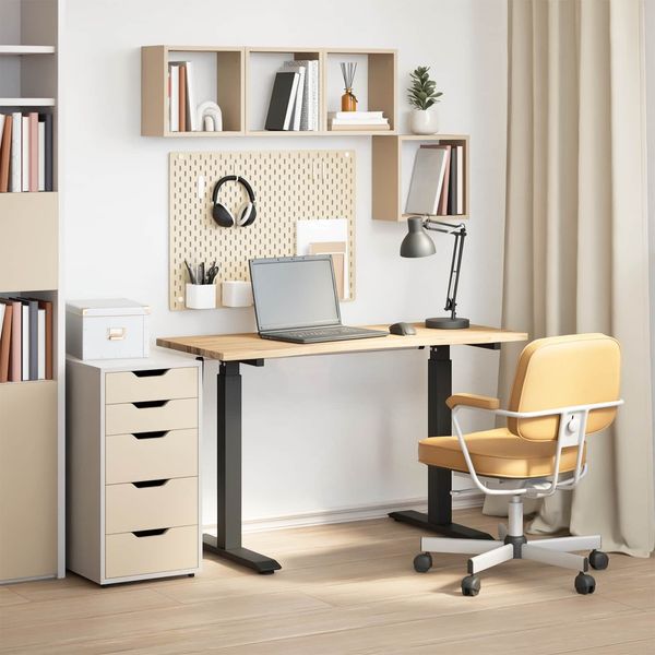 vidaXL Schreibtisch Schwarz und Natur 120 x 60 cm Massivholz Eiche 3426551