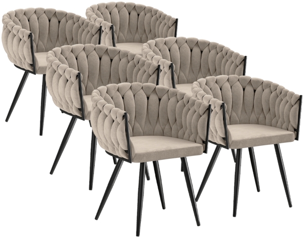 skølm 'Sudri' Esszimmerstühle, 6er Set, macchiato, gepolstert mit Samtbezug, bis 120 kg belastbar, höhenverstellbar