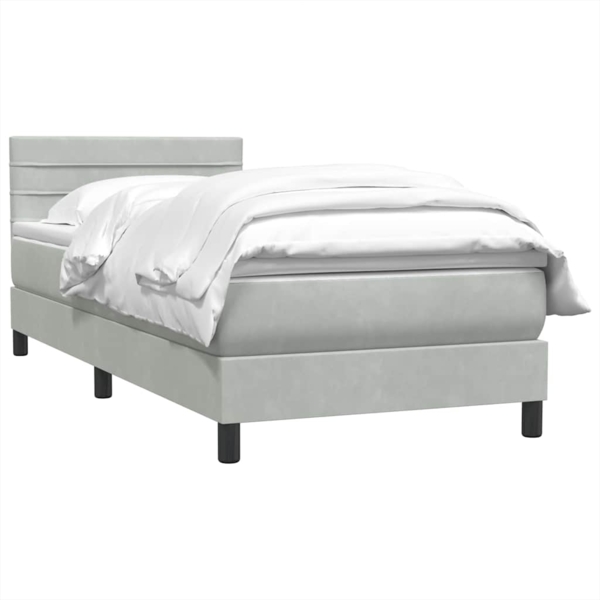 vidaXL Boxspringbett mit Matratze Hellgrau 90x220 cm Samt 3316335 Bild 2