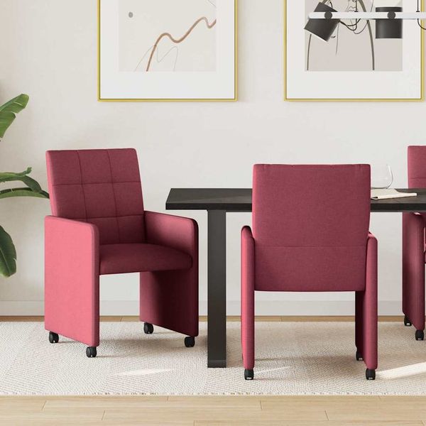 vidaXL Esszimmerstühle mit Rollen 2 pcs Weinrot 58 x 65 x 94 cm Stoff 42017832