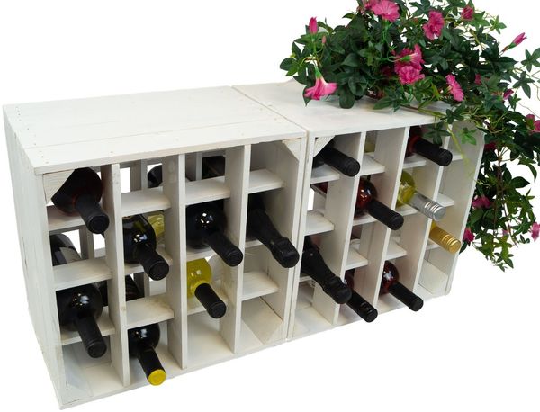 Kistenkolli Altes Land Allzweckkiste 2er Set Weinregal 16er weiss Abstellregal Weingestell Fächer Flaschenr (Spar-Set)