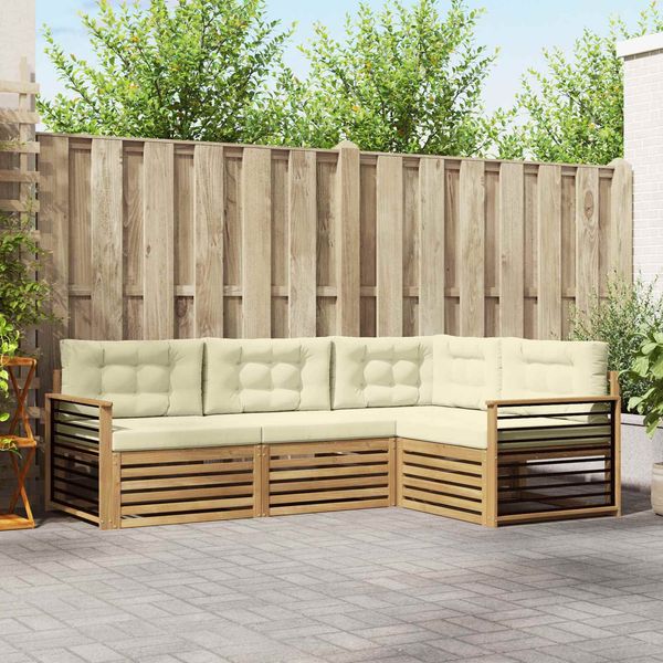 vidaXL Outdoor-Sofagarnitur mit Kissen 5 pcs Weiß und Creme Polyester 3390415