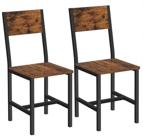 Vasagle Esszimmerstühle, Küchenstühle, 2er Set, Metallrahmen, für Esszimmer, Wohnzimmer, Küche, Holzspanplatte, Stahl, vintagebraun-schwarz, 87,1 x 36 x 46,6 cm