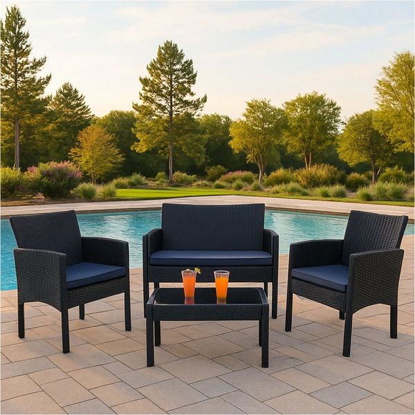 HTI-Living Garten-Essgruppe Outdoor Möbel 4-teiliges Set Zita Anthrazit/Grau, (Set, 4-tlg, 1x Zweisitzer, 2x Stuhl, 1x Tisch), Terrassenmöbel Loungemöbel Gartenmöbel