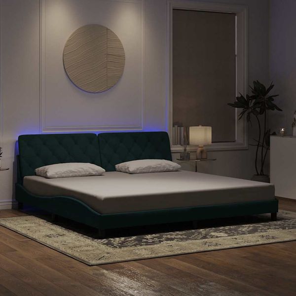vidaXL Bettgestell mit LED ohne Matratze Dunkelgrün 200x200 cm Samt 3213876