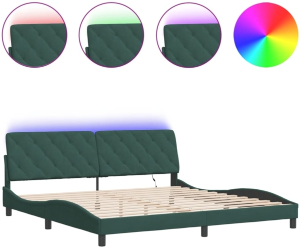 vidaXL Bettgestell mit LED ohne Matratze Dunkelgrün 200x200 cm Samt 3213876