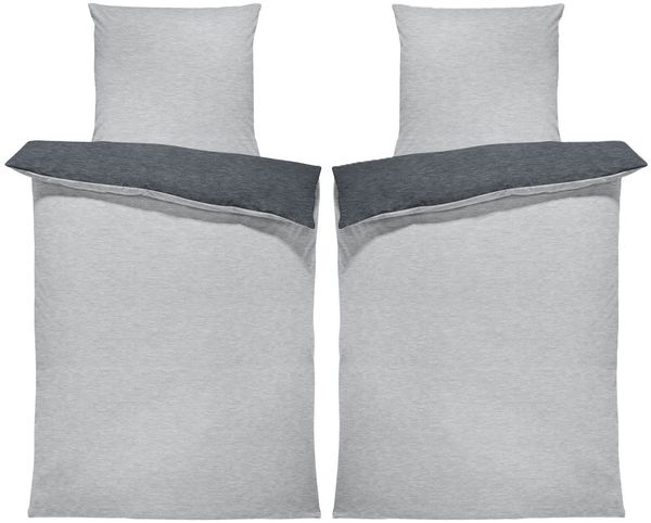 One Home Bettwäsche Wende Melange, Flanell, 4 teilig, meliert, Baumwolle kuschelig warm weich Biber Winter