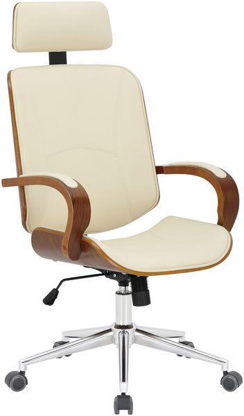 Bürostuhl Chefsessel KINGO - 118x70x70, Walnuss/Creme Kunstleder Metall Gestell ergonomische Bürostühle Homeoffice Stuhl mit Rollen