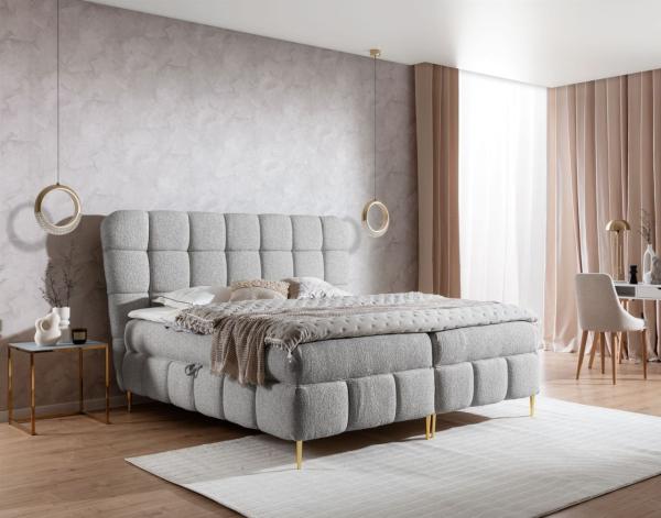 Boxspringbett Schlafzimmerbett GRAZIA 120x200cm Stoff Corbett Silbergrau