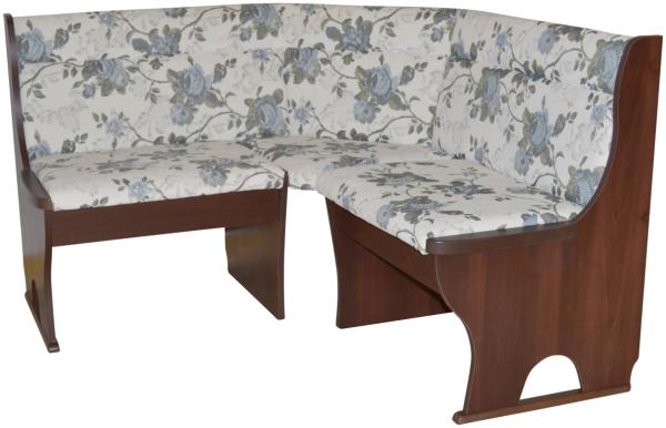 Truheneckbank "Anja 1NB" 125x125 cm, Holzdekor Nussbaum, Stoff beige mit Blumendessin