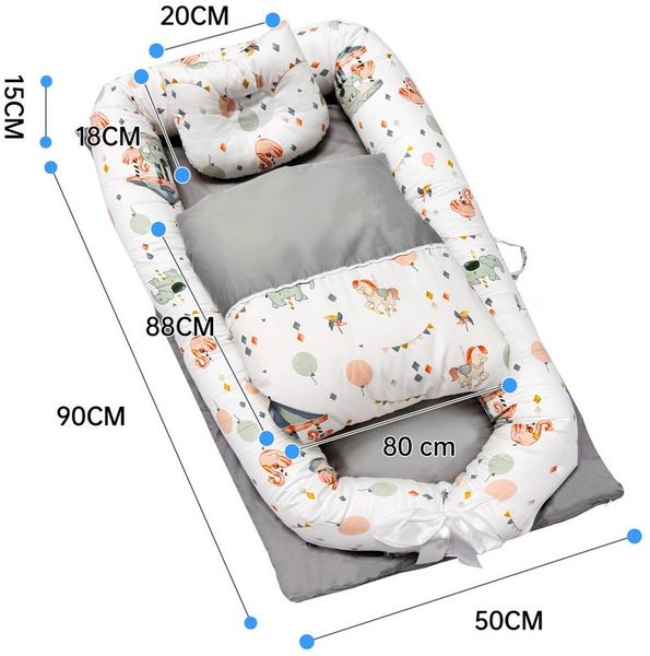 SEHAUSEU Kuschelnest Bettnestchen Babylounge Babykokon mit Decke und Kissen Wickelauflage