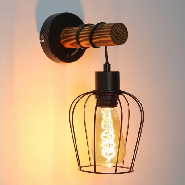 Nettlife Wandleuchte Holz Innen Wandlampe Vintage mit Schalter, mit Schalter, LED wechselbar, für Schlafzimmer Wohnzimmer Flur ein wunderbares Weihnachtsgeschenk