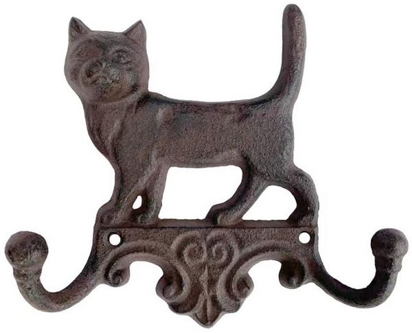 B&S Garderobenhaken Wandgarderobe Gusseisen Antik Rostlook Katze mit 2 Haken (1 St)