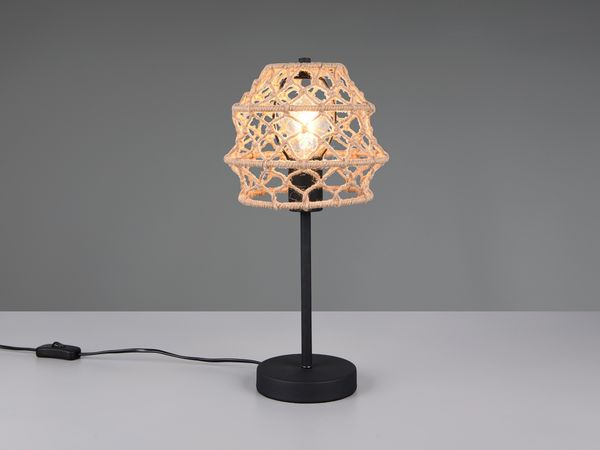 Große Boho Tischlampe HIVE Lampenschirm geflochten aus Hanfseil, Höhe 42cm