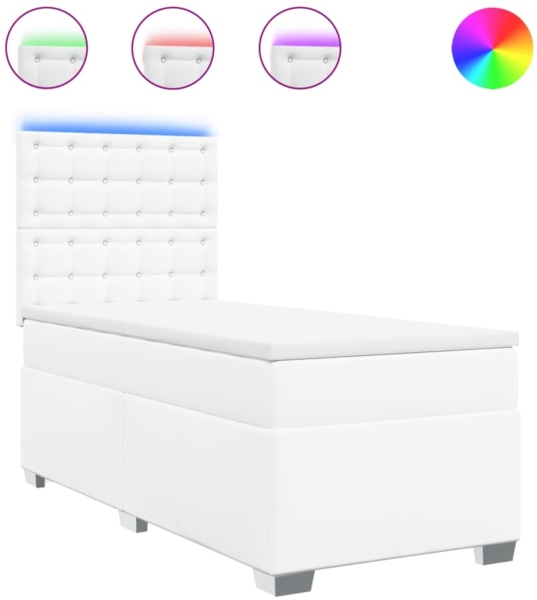 vidaXL Boxspringbett mit Matratze Weiß 90x200 cm Kunstleder 3293005