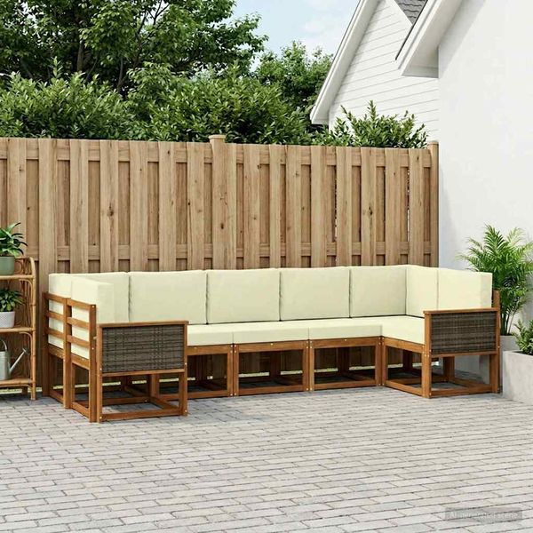 vidaXL Outdoor-Sofagarnitur 7 pcs Natur und Creme Massivholz Akazie 3385506