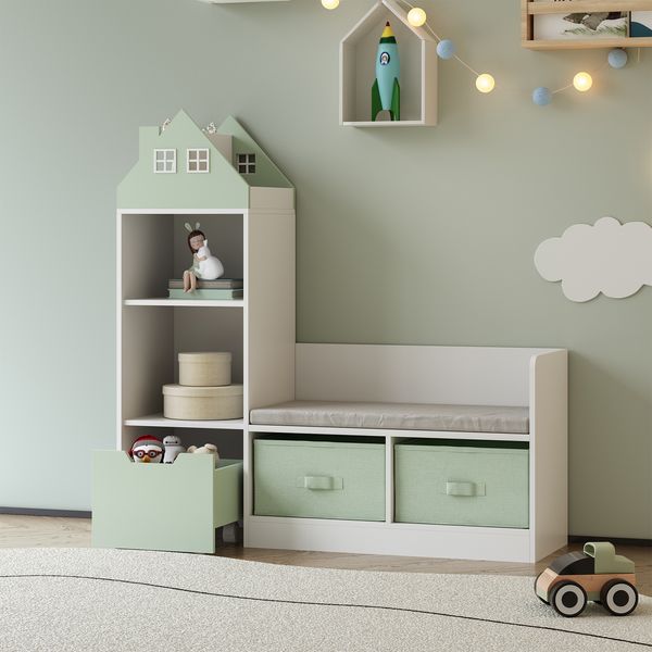 Kindersitzbank mit Regal Vipsali 100x99x30 cm Mintgrün/Weiß [en. casa]