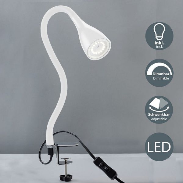 B.K.Licht Tischleuchte LED Klemmleuchte dimmbar flexibel GU10 5W Büro Schreibtisch - BKL1079, LED wechselbar, 3000K - Warmweiß, Tischlampe schwarz Schnurschalter 60cm Leselampe Arbeitszimmer Regal
