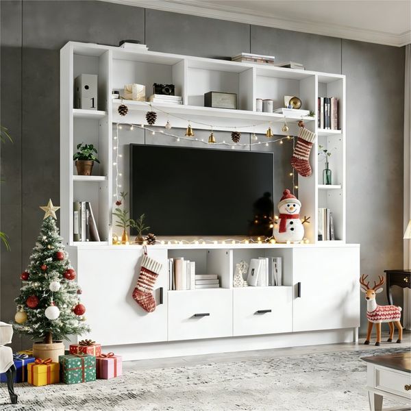 Merax Wohnwand Wohnwand-set TV-Board-set, (1-St), Wohnzimmermöbel-Set mit 2 Schränken, 2 Schubladen und 11 Fächern