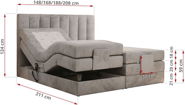 Boxspringbett mit elektrisch verstellbaren Matratzen, zwei Bettkästen und einem Topper - COMFORTO - 180 x 200 cm - Hellgrau Stoff - H4 Bild 6