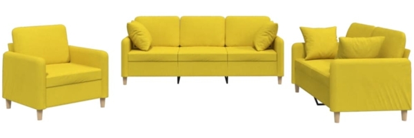 vidaXL 3-tlg. Sofagarnitur mit Kissen Hellgelb Stoff 3202075