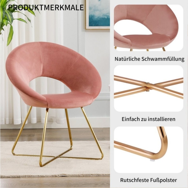 Duhome Loungesessel, Esszimmerstuhl Wohnzimmerstuhl, Samt Polsterstuhl, Gold Metallbeine Bild 2