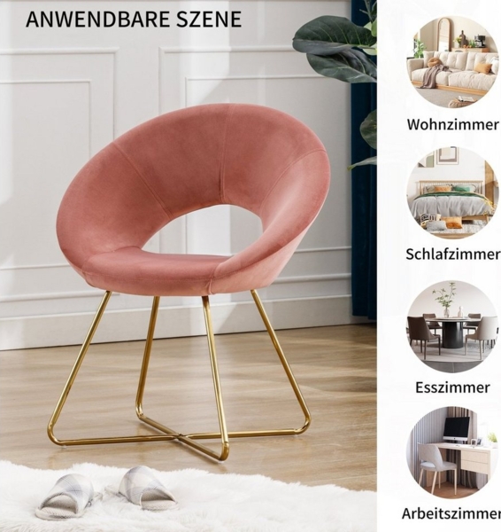 Duhome Loungesessel, Esszimmerstuhl Wohnzimmerstuhl, Samt Polsterstuhl, Gold Metallbeine Bild 3