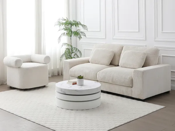 Vente-unique - JANITA Couchtisch Holz, Platte Weiß - B 80 cm x H 32,5 cm x L 80 cm