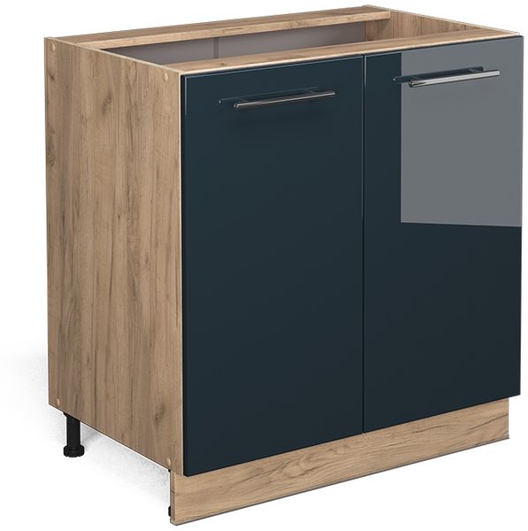 Küchenunterschrank Fame-Line Dunkelblau Hochglanz 80 cm mit Regal, ohne Arbeitsplatte Vicco