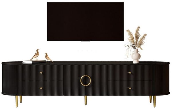 Merax Lowboard mit 3D Wellenfront & abgerundeten Kanten (180 x 40 x 38 cm, 1 St, TV Möbel mit Aluminiumgriffen & Kabeldurchlass), TV-Schrank mit 4 Schubladen, 2 Türen und Eisenfüßen
