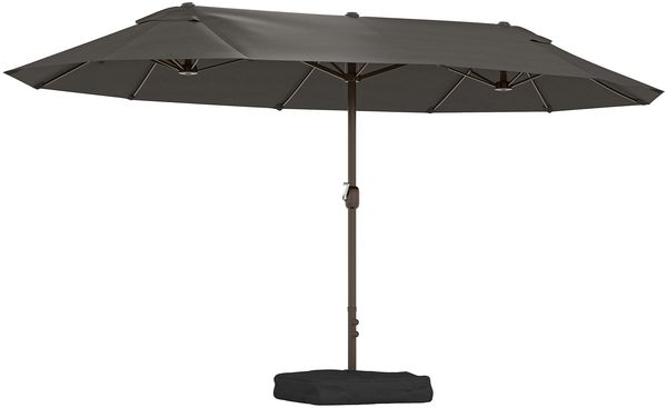 Doppelter rechteckiger Sonnenschirm für den Garten, 4,6 m (L) x 2,7 m (B) x 2,4 m (H), mit Kurbelmechanismus zum Öffnen und Schließen, inklusive Ballastsäcken und Ständer