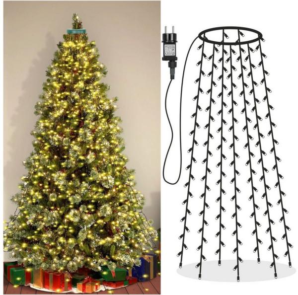 Sunicol LED-Lichterkette Wasserdicht Weihnachten Strom Lichterketten mit 8 Leuchtmodi, Timer, 1-flammig, Außen Innen Lichterketten für Party, Garten, Baum