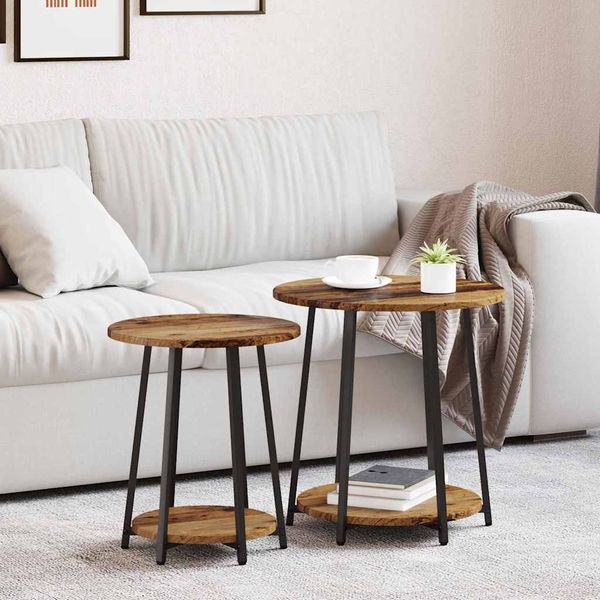 vidaXL Beistelltisch-Set mit Regal 2 pcs Altholz und Schwarz 869706