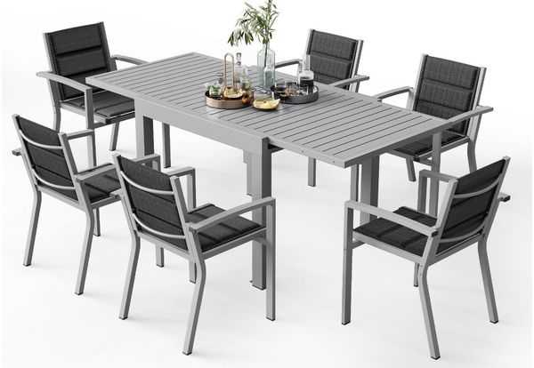 HOMALL Gartentisch Garten-Essgruppe 160/260cm Aluminium Ausziehtisch und Gartenstuhl (Verdicktes Aluminium, wasserdicht und rostfrei Multi-Größe Multi-Farbe Verschiedene Verpackungen erhältlich)