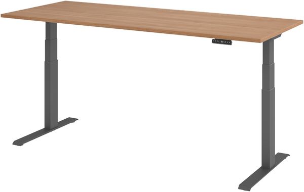 bümö elektrisch höhenverstellbarer Schreibtisch 200x80 cm in Nussbaum, Gestell graphit mit Memory-Steuerung, elektrischer Bürotisch höhenverstellbar Gaming Tisch, XDKB20-N-G