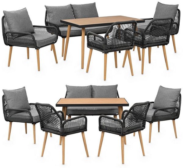 Swing&Harmonie Gartenlounge-Set für 4-6 Personen mit Tisch, Sofa, Stühle, Esstisch, (wetterfest, WPC-Tischplatte, Seilgeflecht Lounge, inkl. Kissen Sienna Garten Sitzgruppe), Outdoor Essgruppe