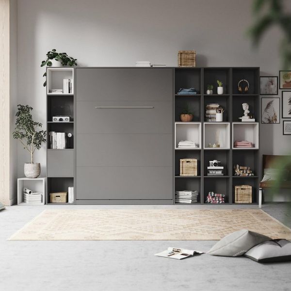 SMARTBett Schrankbett WOHNWAND Schrankbett 140x200 Vertikal mit Regalen (Set, 10-St, Schrankbett+4xRegalen+4xWürfel+1xTür)