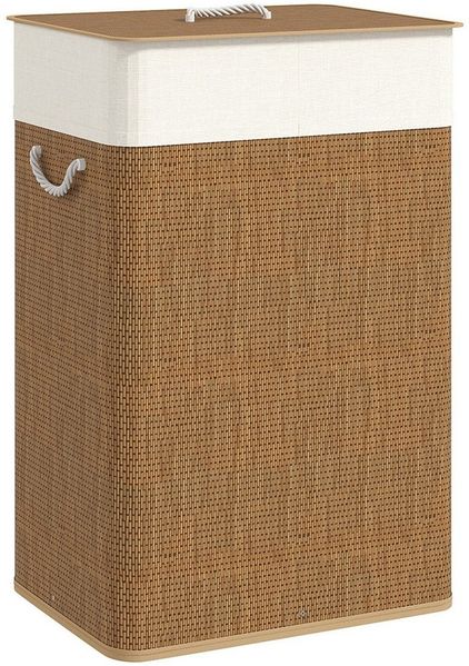 HOMCOM Wäschekorb mit Deckel, Seilgriffen, herausnehmbarer Wäschesack (Wäschesammler aus Bambus, 1 St, 72 L Laundry Baskets), für Waschküche Schlafzimmer Badezimmer Braun