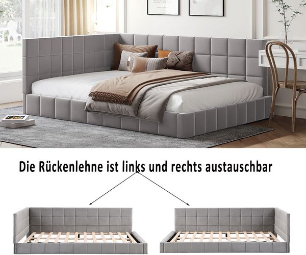 Polsterbett Schlafsofa 140*200 Multifunktionsbett mit Lattenrost aus hautsympathischem Samtstoff Grau Bild 6