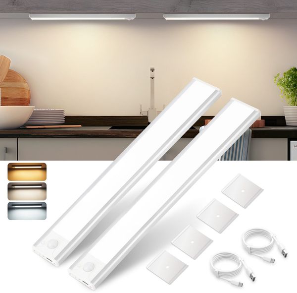 ZMH Unterbauleuchte Küche Led Dimmbar - 30CM 2 Stück Schrankbeleuchtung mit Bewegungsmelder 3 Farbtemperatur Schranklicht USB Wiederaufladbar Küchenlicht für Kleiderschrank Treppe Schlafzimmer