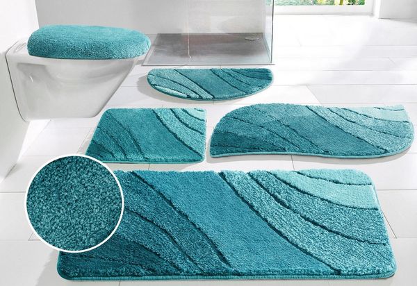 OTTO home Badematte Josie, Badvorleger, Badezimmer Teppich, Höhe 20 mm, rutschhemmend beschichtet, schnell trocknend, strapazierfähig, fußbodenheizungsgeeignet, Polyester, rechteckig, 3-tlg. Hänge-WC Set, Badteppich, Badematten, rechteckig, rund & als ...