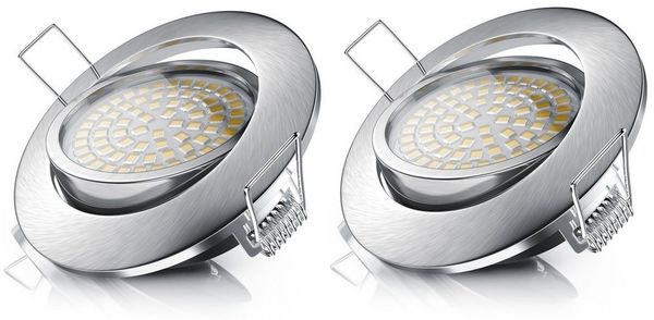 Brandson LED Einbaustrahler dimmbar & schwenkbar, Deckenspots, Aluminium Rahmen, Silber, Dimmfunktion, Schwenkmechanismus, LED fest integriert, Einbauleuchte / Spots ultra flach, Abstrahlwinkel 120 Grad, 2er Set