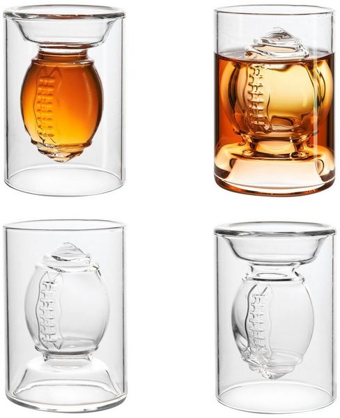 40YARDS Schnapsglas American Football Shotgläser / Trinkgläser / Espressogläser (4 Stück), 4-tlg, Borosilikatglas, Beidseitig befüllbar: 2 cl und 4 cl Volumen