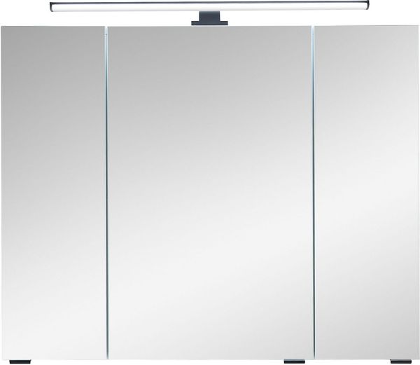 Saphir Badezimmerspiegelschrank Quickset 500, 3 Türen, 80cm breit, LED-Aufsatzleuchte inkl. Schalter und Steckdose