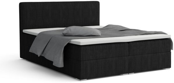 Deine Möbel 24 Boxspringbett LON IV Boxspring Komplettbett Polsterbett Bonellfederkernmatratzen (Cord Beige Creme Grau Dunkelgrau Graphit Schwarz, 3-St, Boxbett Cord Cord-Samt 140x200 160x200 180x200 200x200), inkl. Bettkasten Topper Matratzen H3 H4