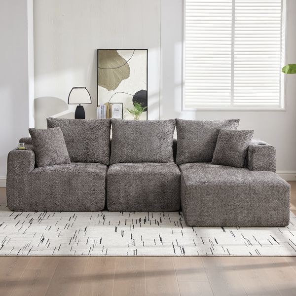 3-Sitzer Wohnlandschaft B 261 x T 165 x H 80,5 cm aus Chenille, modular
