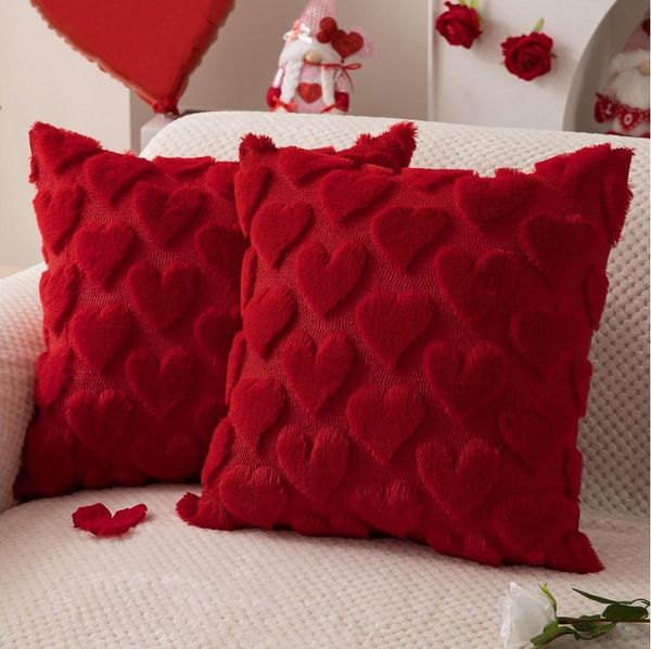 CLTYQ Kissenbezüge Valentinstags-Kissenbezüge,45 x 45cm, 2 Stück, Dekokissen, weiches Plüsch-Kunstfell,Herzmuster, für Schlafzimmer, Sofa,Festivals