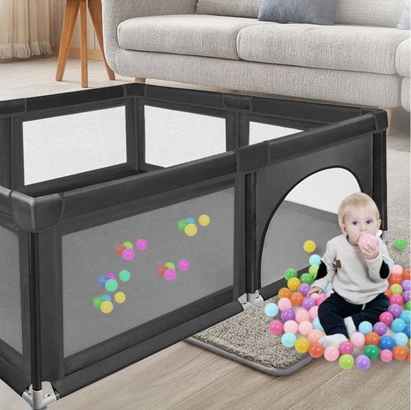 JEOBEST Laufgitter Laufstall Baby 120x120cm, Laufgitter mit Atmungsaktivem Netz an Vier Seiten und Saugnäpfen