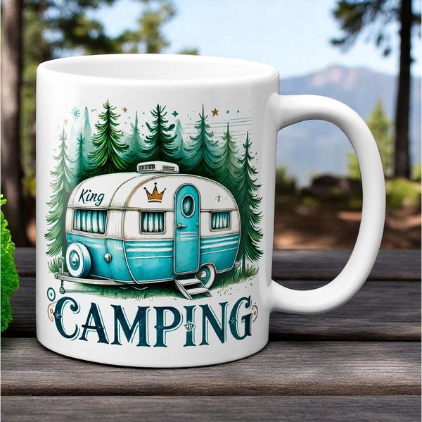 TASSENKING Tasse, Camping King Tasse mit Wohnwagen Motiv (weiß)